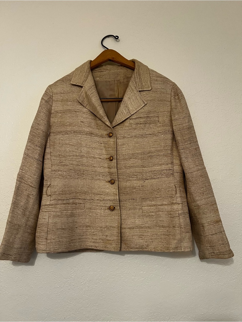 Classic Women's Beige Textured Blazer Jacket